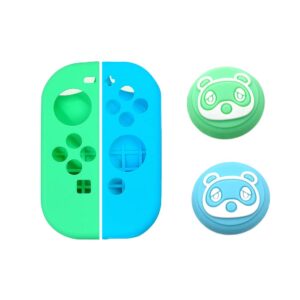 Switch Thumb Grip Caps Joystick Cap for Nintendo Switch & Lite Animal Crossing Cute Little Bear Design (2 PCS Green & Blue), Soft Silicone case for Joy-Con Controller