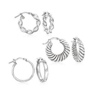 ross-simons italian sterling silver jewelry set: 3 pairs of hoop earrings