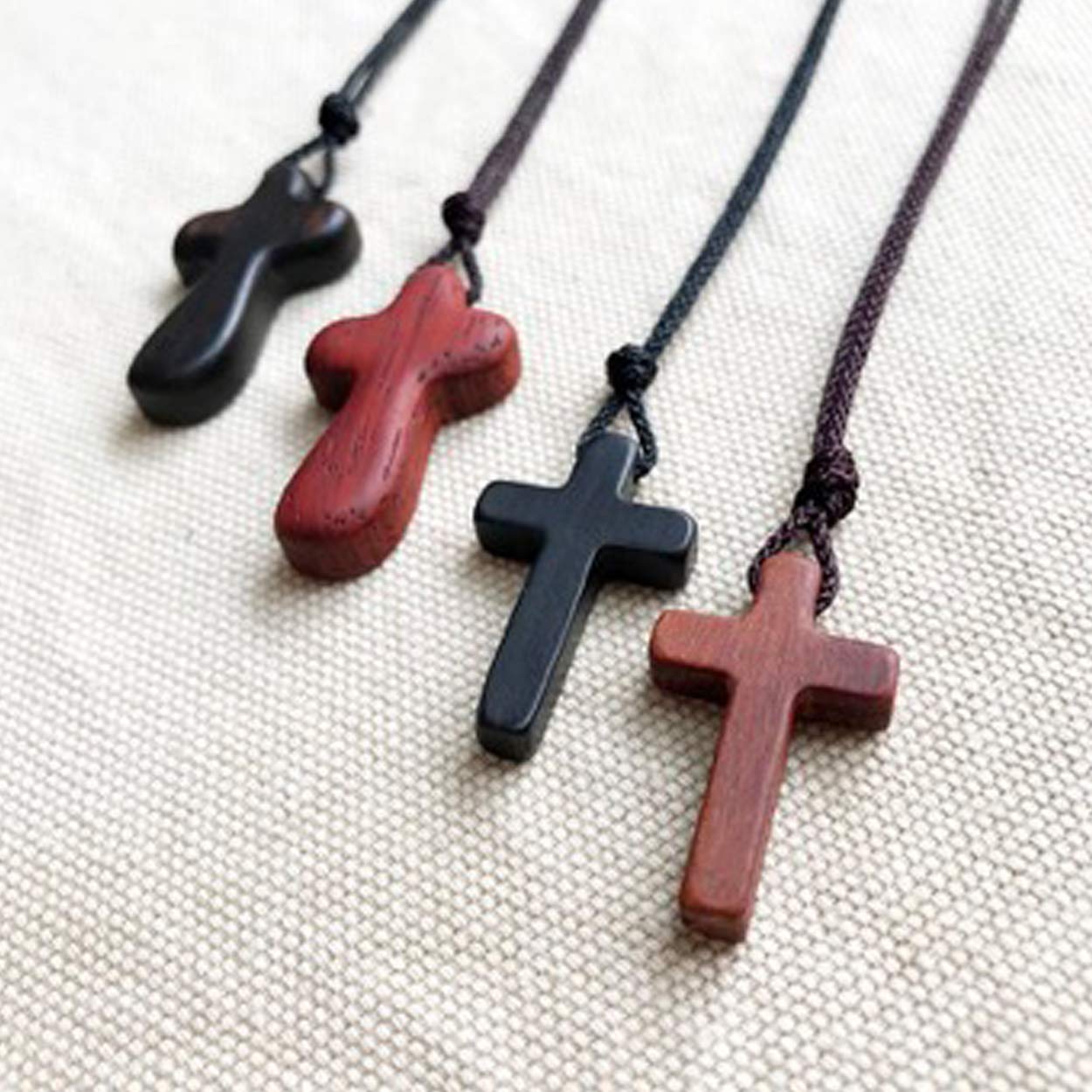 Natural Sandalwood Wooden Cross Pendant Necklaces for Women Men Handcrafted Gift Wood Hang from Rearview Mirror Pendant Decoration