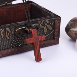 Natural Sandalwood Wooden Cross Pendant Necklaces for Women Men Handcrafted Gift Wood Hang from Rearview Mirror Pendant Decoration