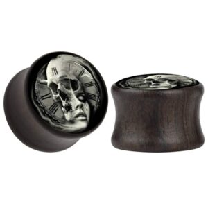 SERYNOW Wood Ear Gauges Plugs Double Flared Saddle Plugs Ear Stretcher Expander Skull Plugs Piercing Jewelry (00g (10mm))