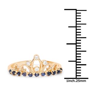 0.28 Carat Genuine Blue Sapphire and White Diamond 14K Yellow Gold Ring