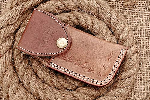 HUNTEX Custom Handmade Hand-Forged Twist Pattern Damascus Steel 4 Inch Long Natural Tinted Camel Bone Handle Razor Sharp Hunting Camping Folding Pocket Trailing Knife with Genuine Leather Pouch