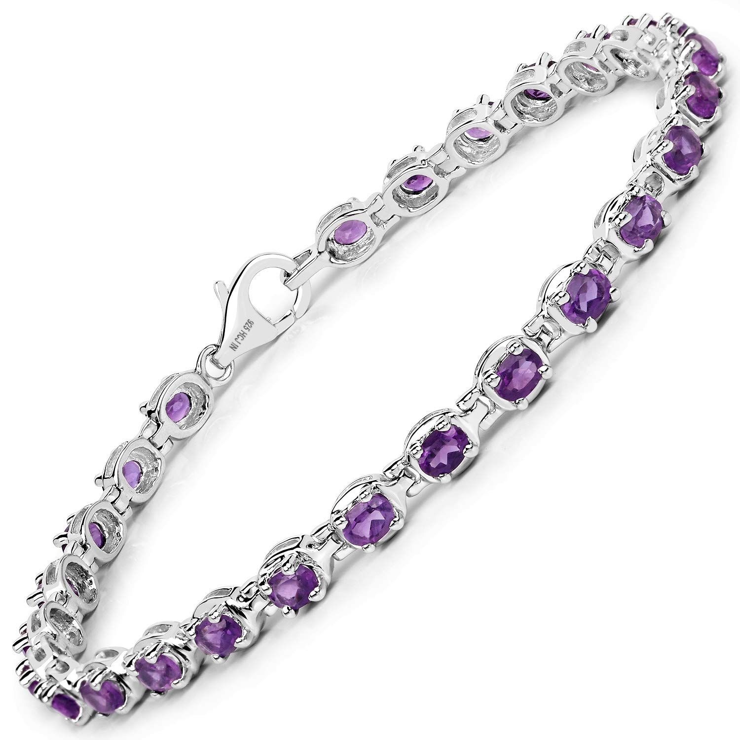 Genuine Morganite Amethyst Garnet Peridot Tanzanite Gemstone Birthstone Tennis Bracelet 925 Sterling Silver Rhodium Plated Jewelry Birthday Gifts For Women, Metal Gemstone, Amethyst