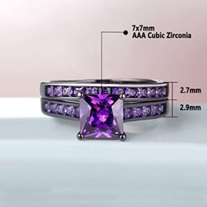 SHELOVES Black Plated Couples Women Purple Wedding Rings Sets His and Hers Men Tungsten Wedding Band 9+8