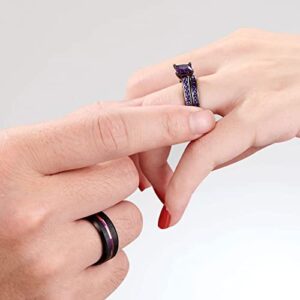 SHELOVES Black Plated Couples Women Purple Wedding Rings Sets His and Hers Men Tungsten Wedding Band 9+8