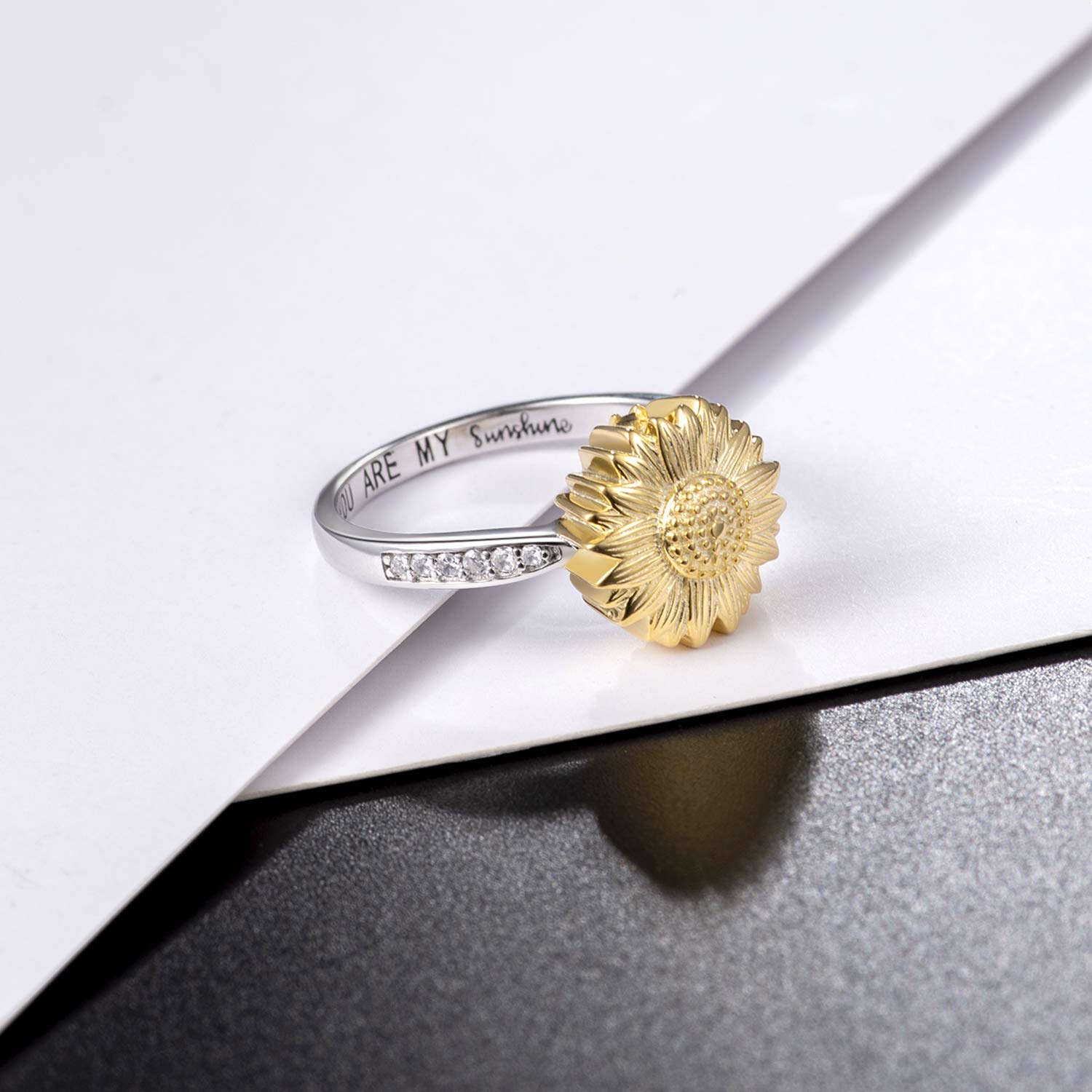 Sunflower Urn Ring You are My Sunshine 925 Sterling Silver Keepsake Memorial Cremation Urn Ring for Ashes for Women (9)