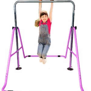 GYMPRO Kids Gymnastics Bar Horizontal Bar Junior Gymnastic Training Equipment Height Adjustable Climb Tower Balance Bar Asymmetric Bar Playground (Pink)