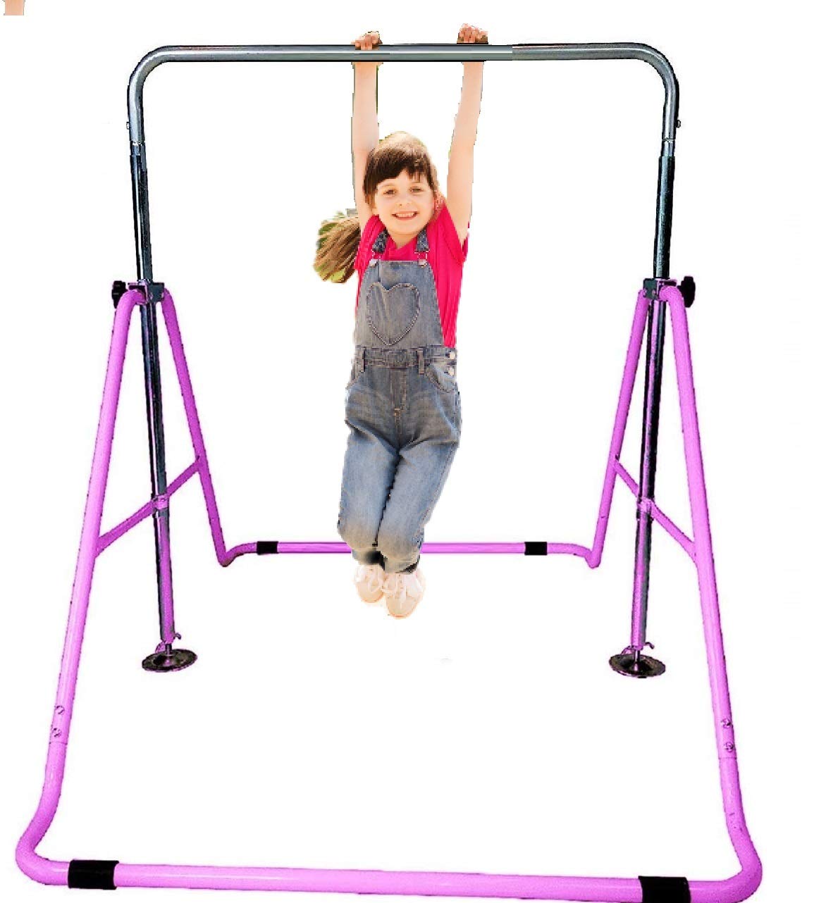 GYMPRO Kids Gymnastics Bar Horizontal Bar Junior Gymnastic Training Equipment Height Adjustable Climb Tower Balance Bar Asymmetric Bar Playground (Pink)