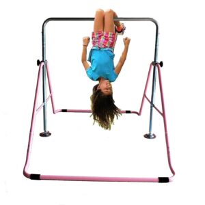 GYMPRO Kids Gymnastics Bar Horizontal Bar Junior Gymnastic Training Equipment Height Adjustable Climb Tower Balance Bar Asymmetric Bar Playground (Pink)