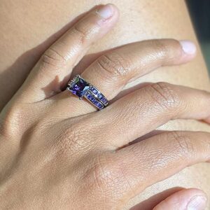 SHELOVES Women Black Gold Plated Wedding Rings Purple Amethyst Princess Cz Engagement Ring Sets 5