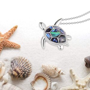 PRAYMOS 925 Sterling Silver Necklace for Women, Turtle Pendant with Abalone Shell, Adjustable Chain, Birthday Gifts, Christmas Gifts, Stocking Stuffers