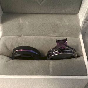 SHELOVES Black Plated Couples Women Purple Wedding Rings Sets His and Hers Men Tungsten Wedding Band 11+8.5