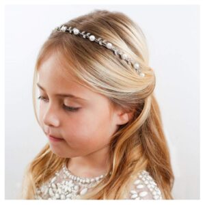 sweetv flower girl headpiece silver pearl girls headband for wedding princess hair accessories for birthday party, first communion