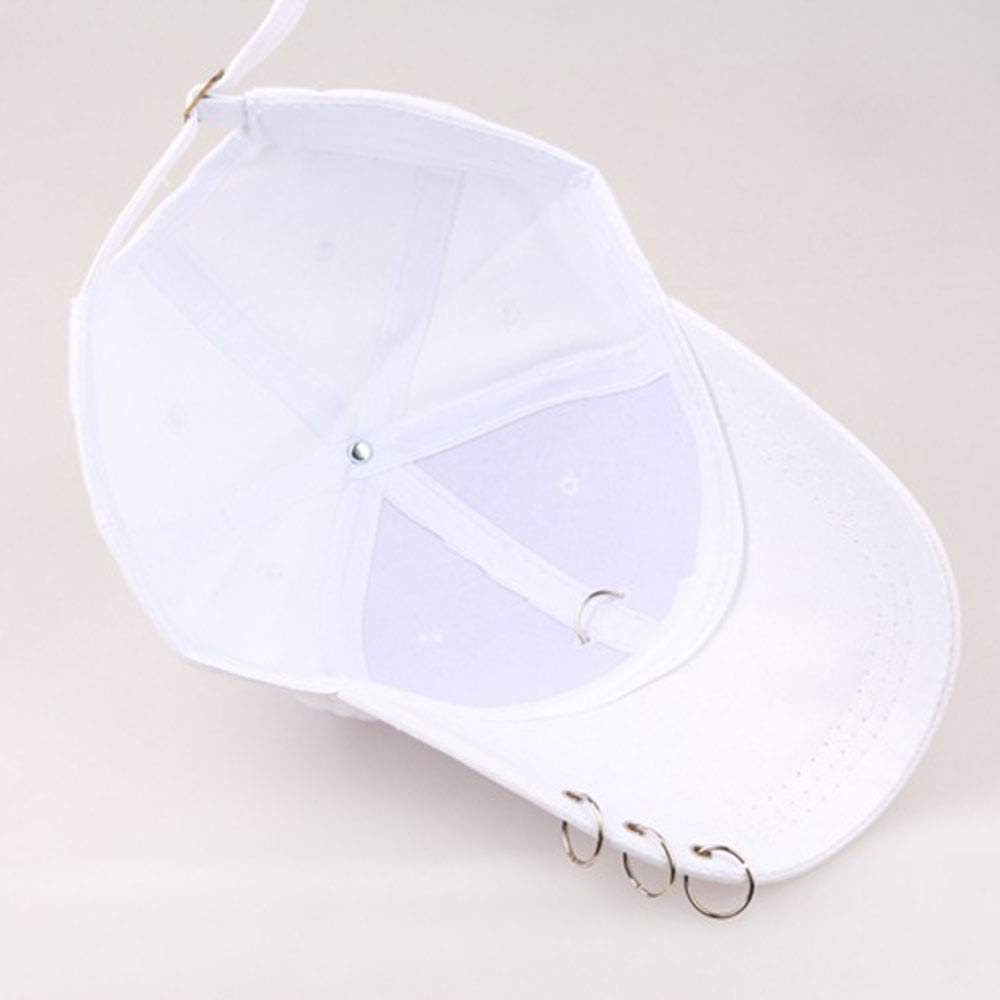 Kpop Hat Baseball Cap Rings Outdoor Iron Ring Caps Cotton Snapback Hats Casual Adjustable Dad Hat Hip Hop Hats (White)