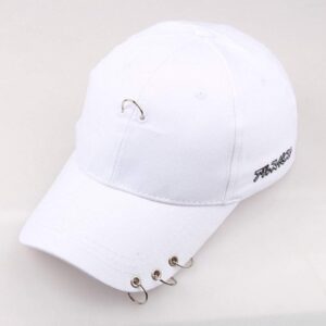 Kpop Hat Baseball Cap Rings Outdoor Iron Ring Caps Cotton Snapback Hats Casual Adjustable Dad Hat Hip Hop Hats (White)