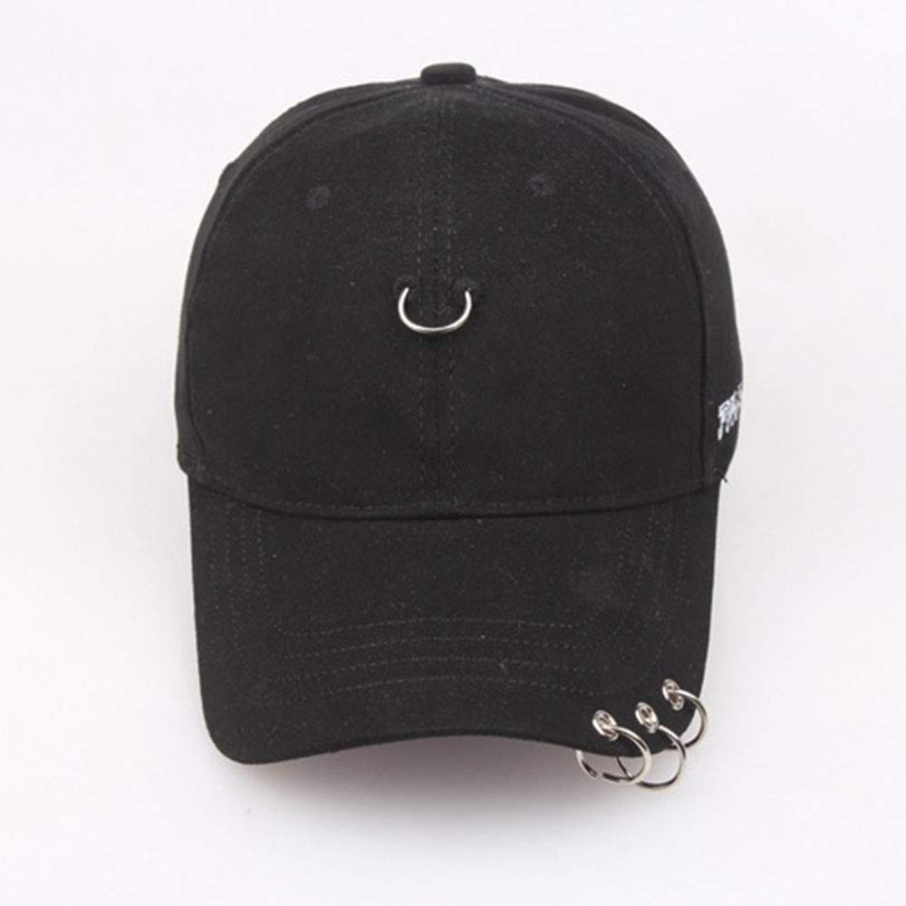 Kpop Hat Baseball Cap Rings Outdoor Iron Ring Caps Cotton Snapback Hats Casual Adjustable Dad Hat Hip Hop Hats (Black)