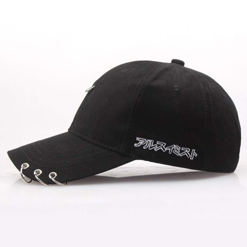 Kpop Hat Baseball Cap Rings Outdoor Iron Ring Caps Cotton Snapback Hats Casual Adjustable Dad Hat Hip Hop Hats (Black)