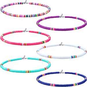 hicarer 6 pcs beaded choker necklace for women surfer necklace colorful heishi necklace boho seed bead choker set women bohemian necklaces trendy western necklaces jewelry