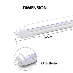 T8 T10 T12 2FT LED Light Tube - 8W LED Replacement for 24 inch Fluorescent Bulb, 20W Equivalent, 1120Lm, 5000K Daylight White, Ballast Bypass, Dual-End Powered, Clear Cover (Pack of 4)