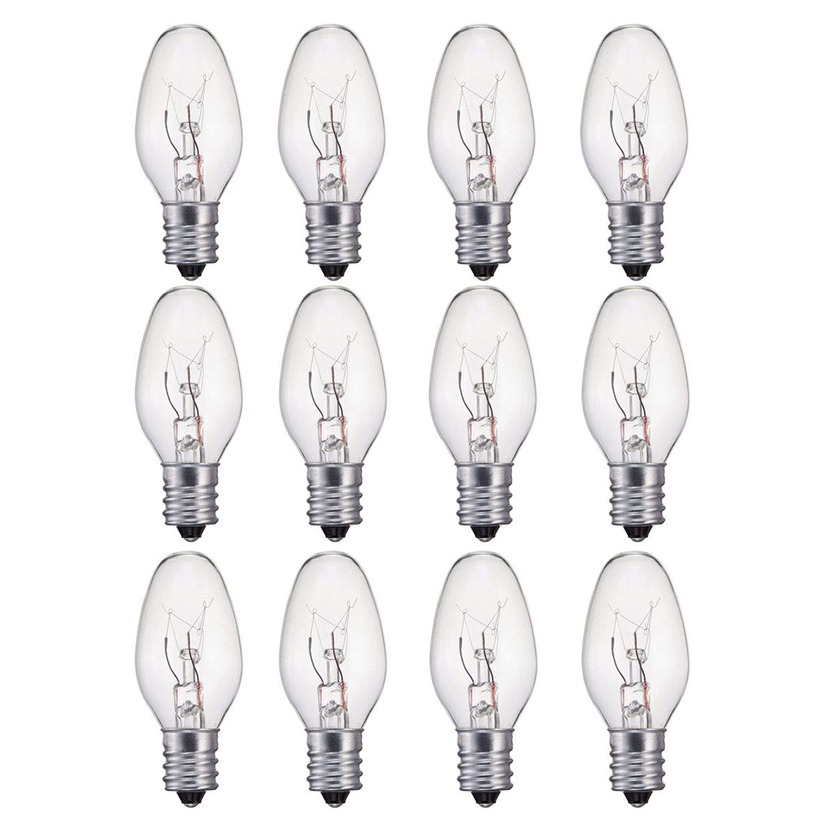 WokHok 7 Watt Night Light Bulb and Salt Lamps Replacement Bulbs,C7/7 Watt/120 V/45 Lumen,E12 Candelabra Base Clear Glass Incandescent Bulbs,12 Pack