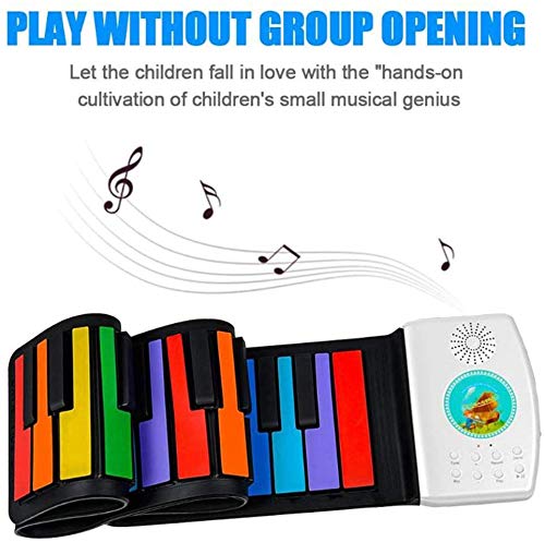 Roll Up Piano 49 Keys Portable Upgrade Rechargeable ElectronicPiano Keyboard for Kids/Beginners Rainbow