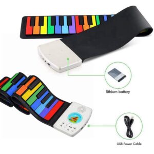 Roll Up Piano 49 Keys Portable Upgrade Rechargeable ElectronicPiano Keyboard for Kids/Beginners Rainbow