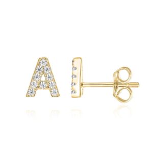 PAVOI 14K Yellow Gold Plated Sterling Silver CZ Alphabet Letter Earrings | Initial Earrings for Women | Letter A