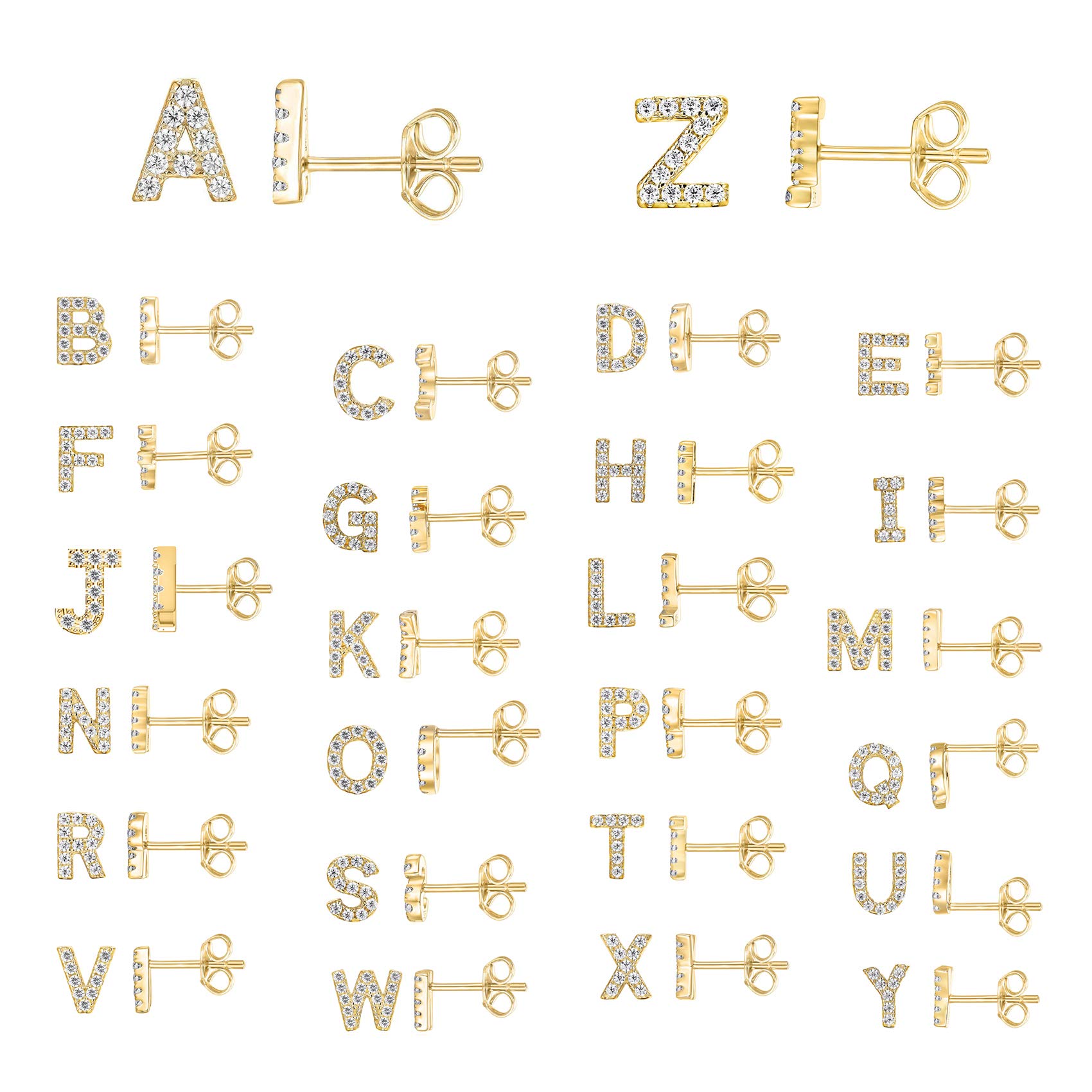 PAVOI 14K Yellow Gold Plated Sterling Silver CZ Alphabet Letter Earrings | Initial Earrings for Women | Letter A