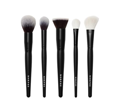 Morphe Face The Beat Makeup Brushes - 5 Piece Makeup Brush Set with Foundation, Blush, Contour & Blending Brushes - Made with Synthetic Bristles & Includes Makeup Brush Case (5 Count)