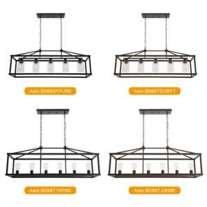 BONLICHT Modern Rectangle Chandelier 6 Light Black Industrial Vintage Kitchen Island Lighting Fixture Hanging Pendant Lamp Farmhouse Metal Cage Ceiling Light Fixtures for Living Room Dining Room Foyer