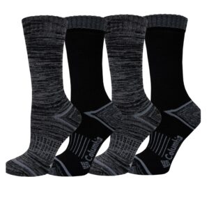 Columbia Women's 4 Pack Moisture Control Crew Socks, Black, Shoe Size 4-10