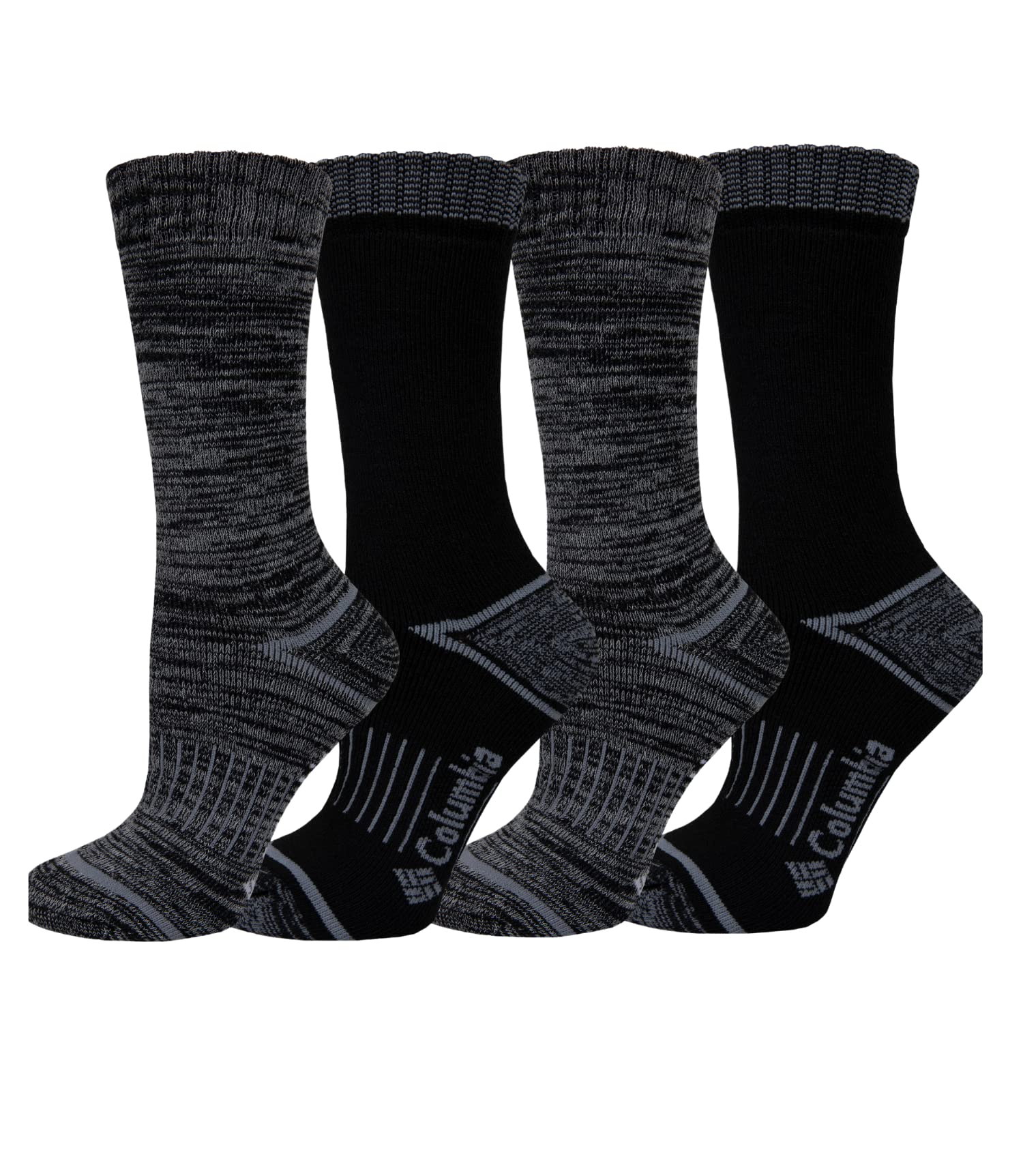 Columbia Women's 4 Pack Moisture Control Crew Socks, Black, Shoe Size 4-10