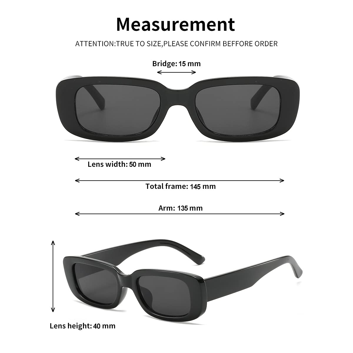 BOJOD Rectangle Sunglasses for Women Men Fashion Trendy Chunky Frame 90s Rectangle Sunglasses Black