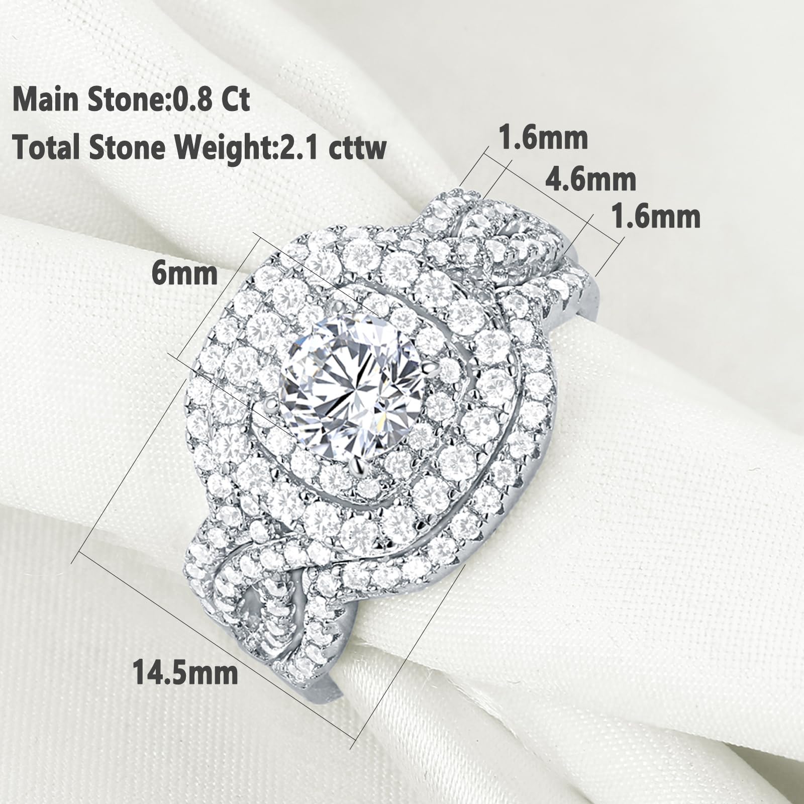 SHELOVES Engagement Wedding Ring Set for Women Double Halo Sterling Silver Round White AAAAA Cz Size 6.5