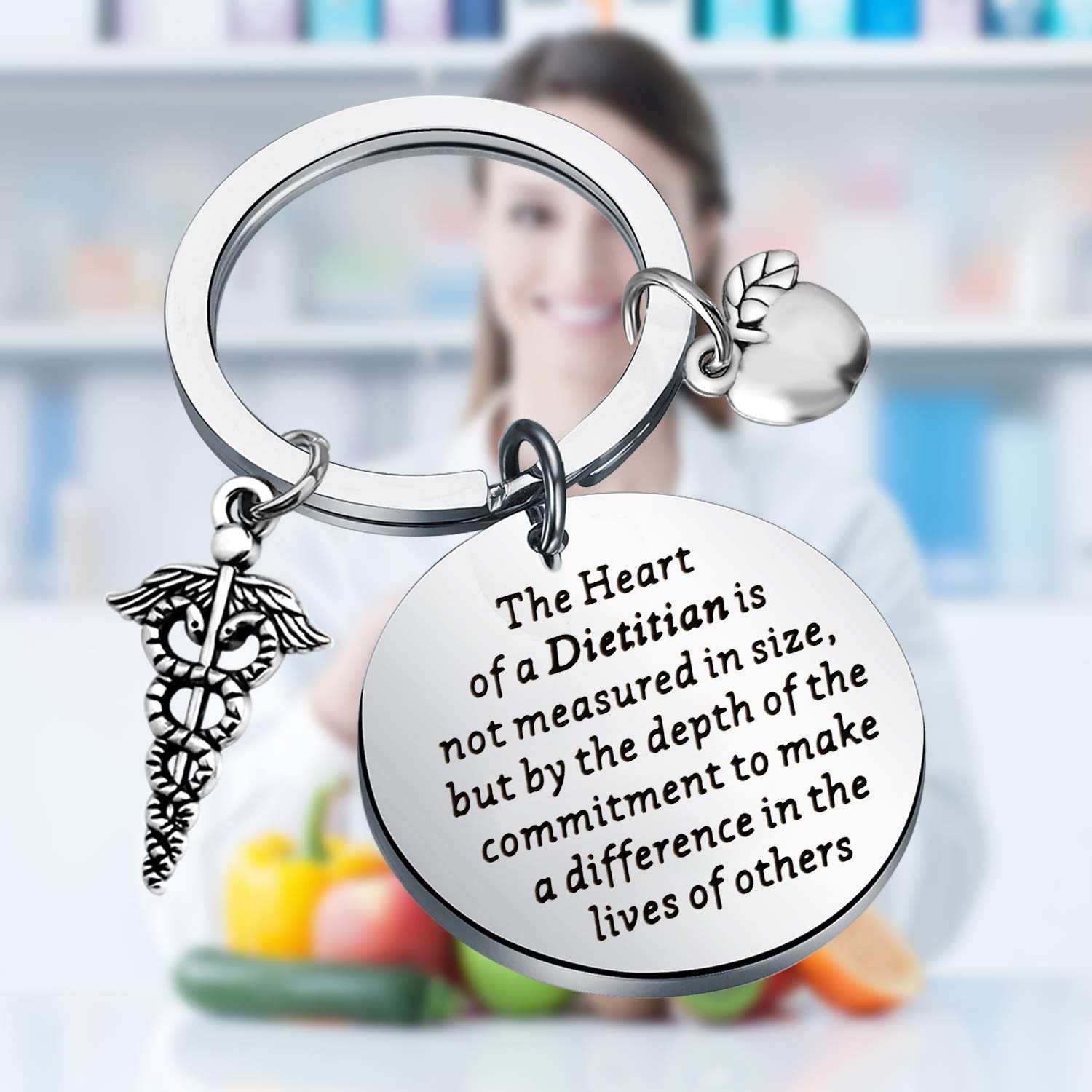 LQRI Dietitian Gift Dietitian Thank You Gift The Heart of A Dietitian Is Not Measured In Size Keychain Nutritionist Gift Registered Dietitian Gift Food Teacher Appreciation Gift (silver)