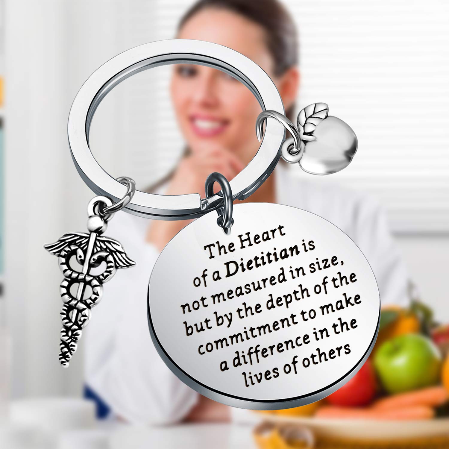 LQRI Dietitian Gift Dietitian Thank You Gift The Heart of A Dietitian Is Not Measured In Size Keychain Nutritionist Gift Registered Dietitian Gift Food Teacher Appreciation Gift (silver)