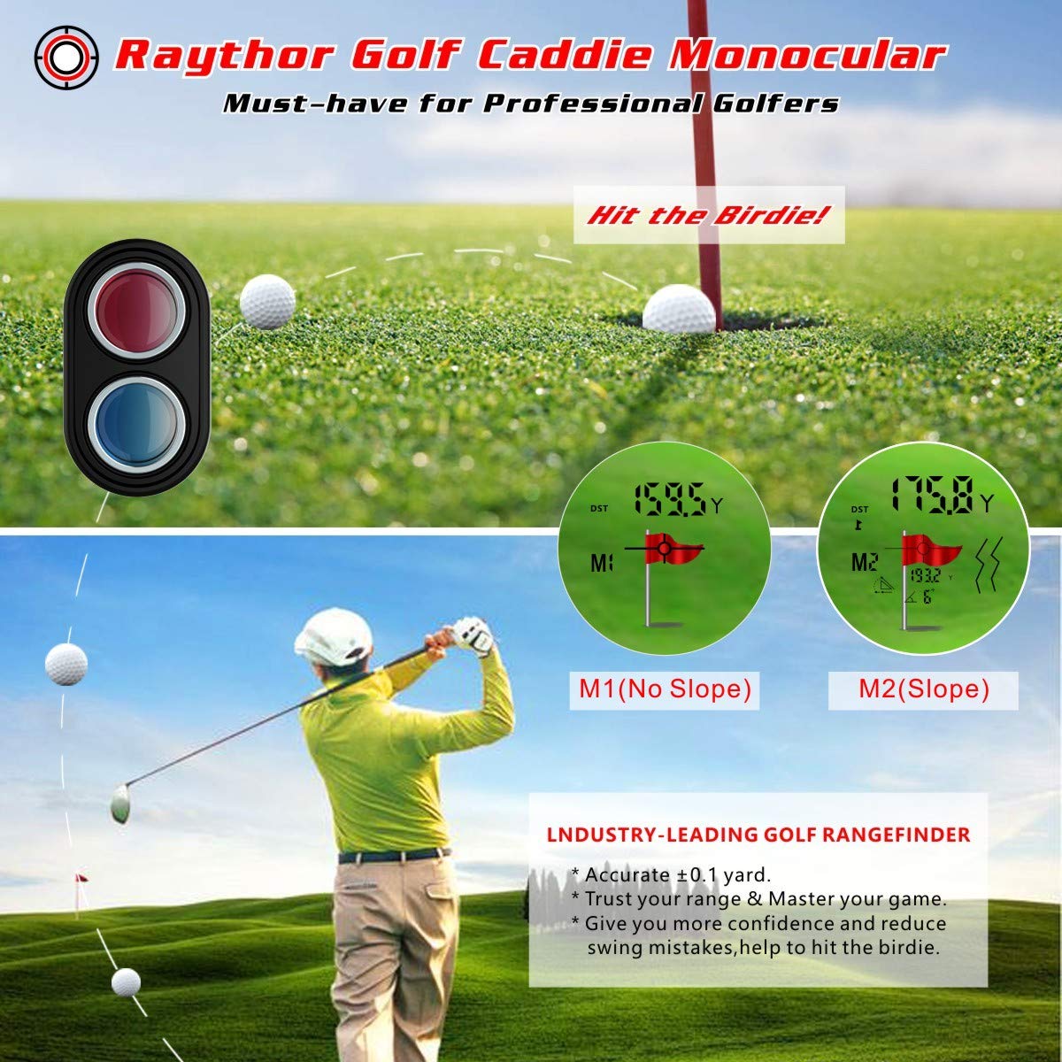 Raythor Pro Golf Rangefinder for Professional Golfers, Laser Range Finder with Slope & Non Slope Physical Switch, Flag-Lock with Pulse Vibration, Continuous Scan, Rechargeable