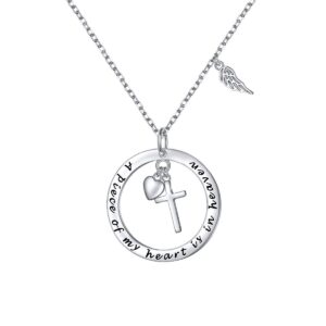 FLYOW 925 Sterling Silver Memorial Necklace A Piece of My Heart is in Heaven Pendant Jewelry in Memory of Mom Dad Grandma Grandpa Baby Loss Memorial Gift