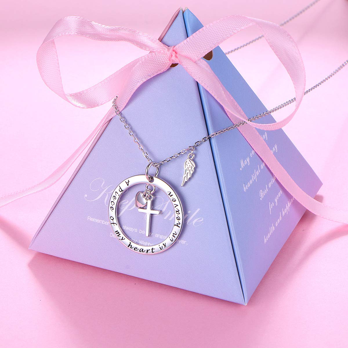 FLYOW 925 Sterling Silver Memorial Necklace A Piece of My Heart is in Heaven Pendant Jewelry in Memory of Mom Dad Grandma Grandpa Baby Loss Memorial Gift