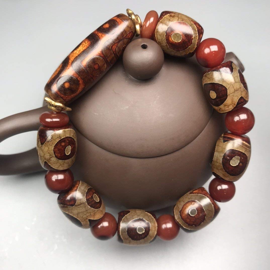 Tibetan Old Agate Three Eyes Nine Eyes Dzi Bead Bangle