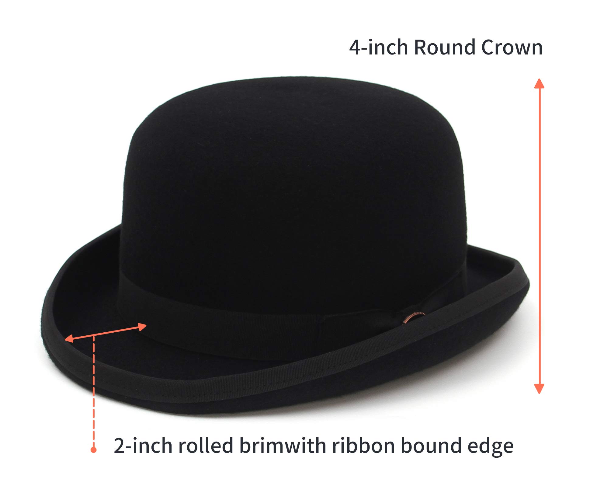 EOZY Mens 100% Wool Black Bowler Derby Hat Satin Lined Fedora Party Costume Hat