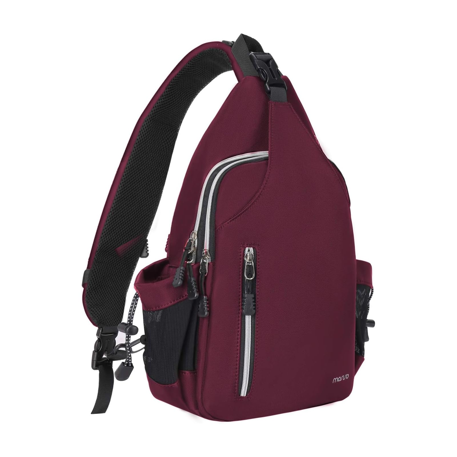 MOSISO Sling Backpack Double Layer Hiking Daypack Men/Women Chest Shoulder Bag, Wine Red