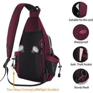 MOSISO Sling Backpack Double Layer Hiking Daypack Men/Women Chest Shoulder Bag, Wine Red