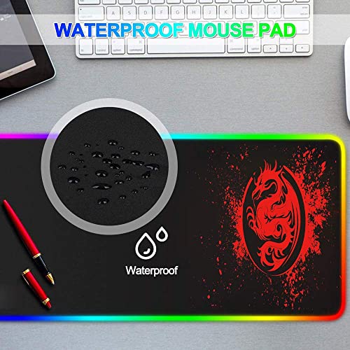 Large RGB Gaming Mouse Pad - 15 Light Modes Extended Computer Keyboard Mat, Anime Dragon Mouse Pad，High-Performance Mouse Pad Optimized for Gamer 31.5 X 12in (Red)