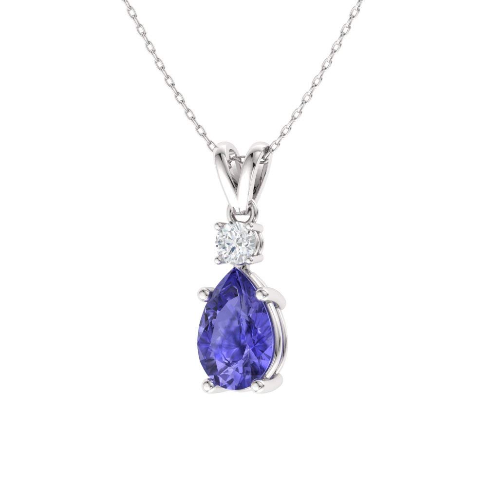 Diamondere Natural and Certified Pear Cut Tanzanite and Diamond Drop Petite Necklace in 10k White Gold | 0.44 Carat Pendant with Chain