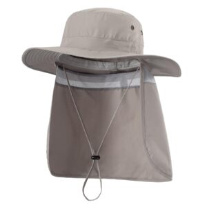 Home Prefer Mens Sun Hat with Neck Flap Quick Dry UV Protection Caps Fishing Hat (Ash Grey)