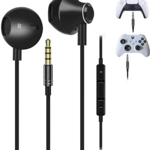 S&H 3.5MM Gaming Earbuds for PS4, PS5, New Xbox One, Cellphones, PC, Laptop, Earphones Wired Stereo Bass in-Ear HiFi Stereo Headphones with Microphone and Volume-Control (Black)