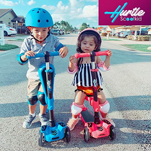 Hurtle Kids Scooter - Child Toddler Kick Scooter Toy with Foldable Seat - 3 Wheel Scooter with Adjustable Height, Anti-Slip Deck, Flashing Wheel Lights, for Boys/Girls 1-12 Year Old, Red