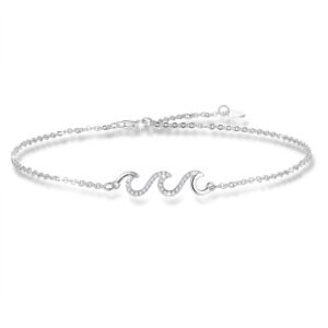 YZSFMZGE Ocean Beach Wave Anklet 925 Sterling Silver Anklet for Women Adjustable Cubic Zirconia Wave Ankle Large Bracelet Dainty Wave Jewelry Gift for Bitthday Daily